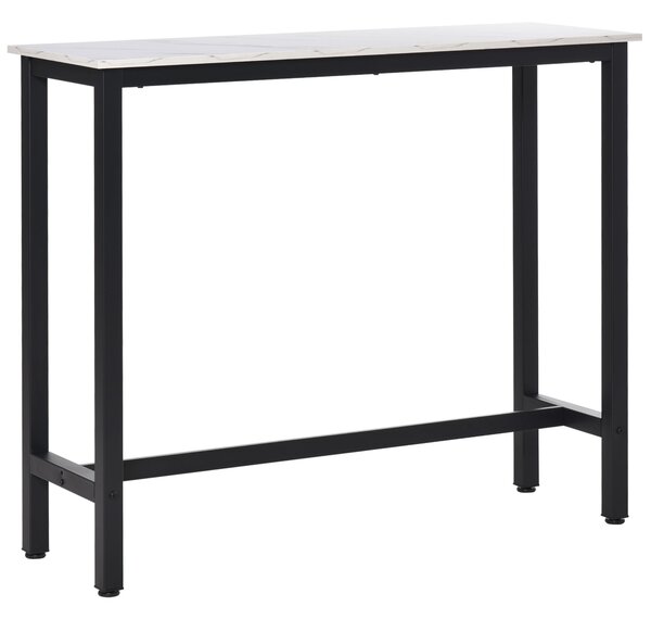 HOMCOM Vysoký Barový Stůl - 120L x 40W x 100H cm - Černý Ocelový Rám, Bílé Mramorové Víko | Aosom