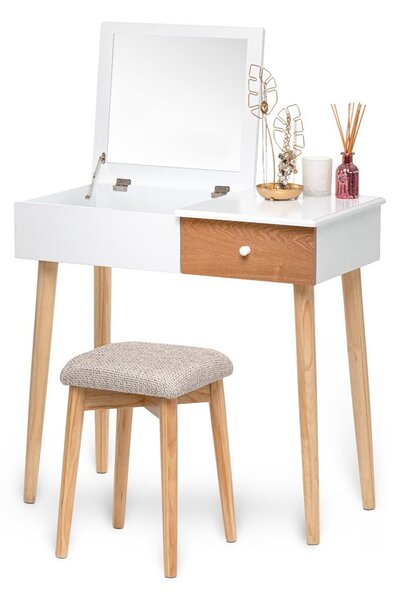 Bílý toaletní stolek se zrcadlem, šperkovnicí a stoličkou Bonami Essentials Beauty