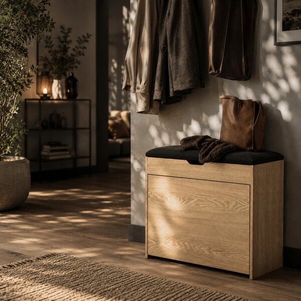 Botník BOXIMO se sedákem, hnědá, MDF 57x30x53 cm