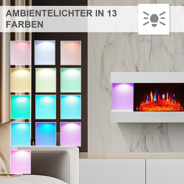 Elektrický nástěnný krb BALDERIA Ida – výkon až 1800 W, 3D efekt plamenů, bílý