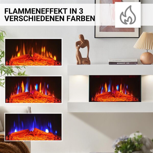 Elektrický nástěnný krb BALDERIA Ida – výkon až 1800 W, 3D efekt plamenů, bílý
