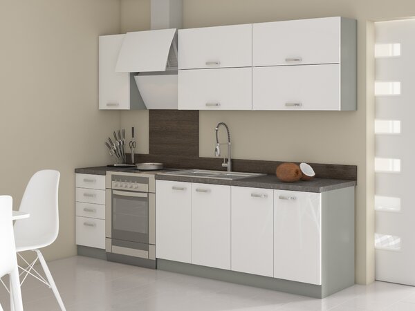 Kuchyně Brunea 200 cm (šedá + lesk bílý). 1018241
