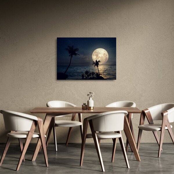 Skleněný obraz - Pláž s úplňkem (70x50 cm)