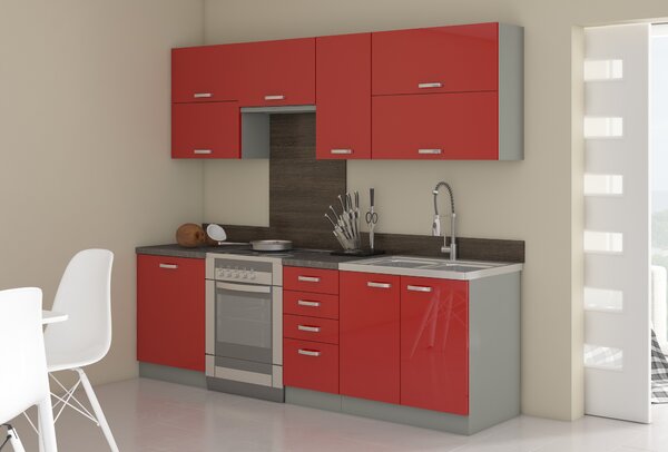 Kuchyně Roslyn 240 cm (šedá + červená). 1018288