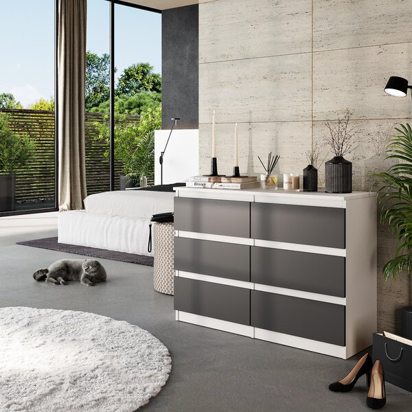 Komoda / příborník se 6 zásuvkami - bílá matná / antracit V71cm Š100cm TD33cm