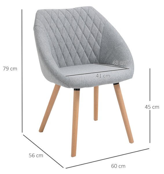 HOMCOM Sada 2 skandinávských jídelních židlí - Široké bukové nohy - Ergonomické čalounění šedým lnem | Aosom