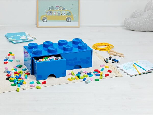 Modrý stolní box se zásuvkou LEGO®, 31 x 16 cm