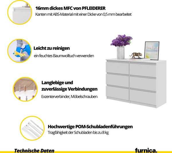 FURNICA - GABRIEL - Komoda / příborník se 6 zásuvkami - antracitově šedá / V71cm Š100cm H33cm