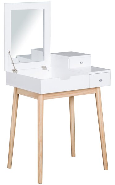 HOMCOM Toaletní Stůl s Zrcadlem Moderní Styl - 2 Zásuvky, Sklopné Zrcadlo do Ložnice, Obývacího Pokoje, 60 x 50 x 85,5 cm | Aosom