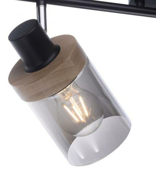 LEUCHTEN DIREKT is JUST LIGHT Stropní bodové svítidlo, kouřové sklo, dřevo, E27, 2-ramenné