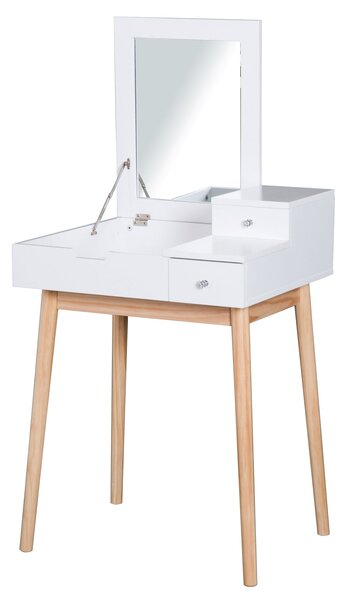 HOMCOM Toaletní Stůl s Zrcadlem Moderní Styl - 2 Zásuvky, Sklopné Zrcadlo do Ložnice, Obývacího Pokoje, 60 x 50 x 85,5 cm | Aosom