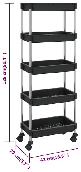 Kuchyňský vozík s 5 patry černý 42x29x128 cm železo a ABS 336331