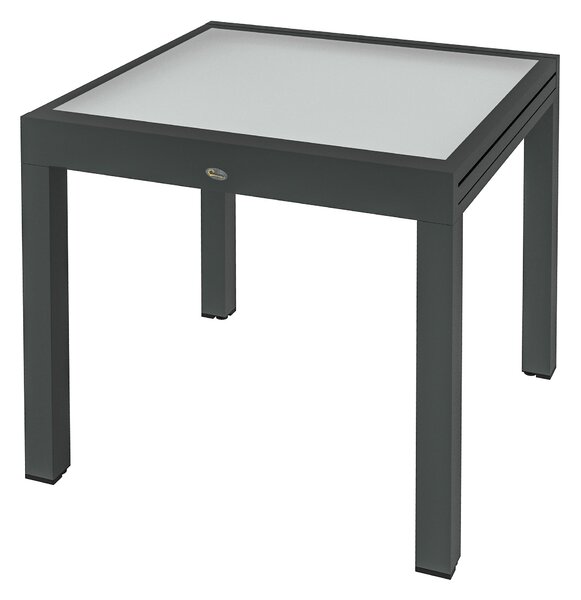 Outsunny Velký Rozšiřitelný Zahradní Stůl rozložené rozměry 160D x 80Š x 75V cm Tmavě Šedý Hliníkový Stůl s Temperovaným Sklem Transparentní | Aosom