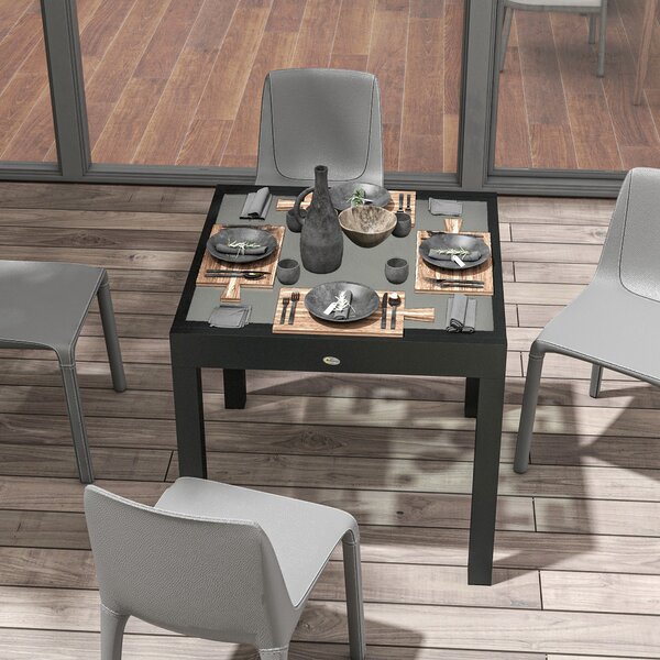 Outsunny Velký Rozšiřitelný Zahradní Stůl rozložené rozměry 160D x 80Š x 75V cm Tmavě Šedý Hliníkový Stůl s Temperovaným Sklem Transparentní | Aosom