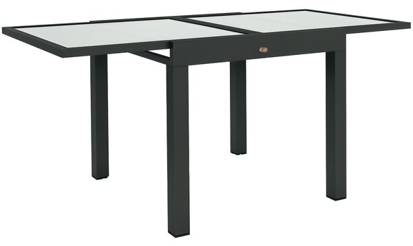 Outsunny Velký Rozšiřitelný Zahradní Stůl rozložené rozměry 160D x 80Š x 75V cm Tmavě Šedý Hliníkový Stůl s Temperovaným Sklem Transparentní | Aosom