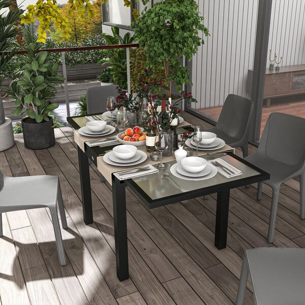 Outsunny Velký Rozšiřitelný Zahradní Stůl rozložené rozměry 160D x 80Š x 75V cm Tmavě Šedý Hliníkový Stůl s Temperovaným Sklem Transparentní | Aosom