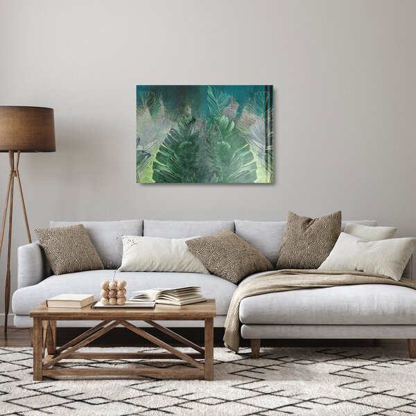 Skleněný obraz - Betonová textura s listy (70x50 cm)