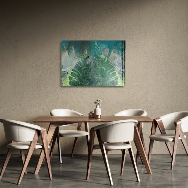 Skleněný obraz - Betonová textura s listy (70x50 cm)