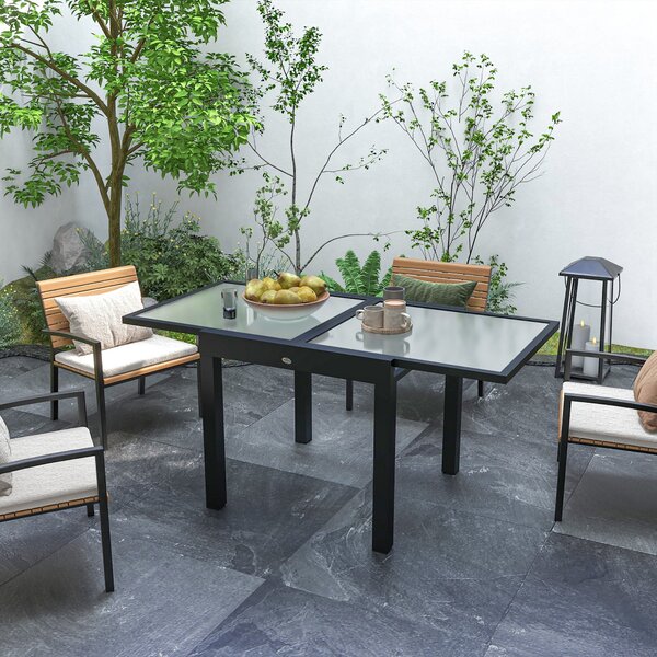 Outsunny Velký Rozšiřitelný Zahradní Stůl rozložené rozměry 160D x 80Š x 75V cm Tmavě Šedý Hliníkový Stůl s Temperovaným Sklem Transparentní | Aosom