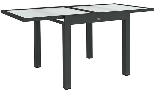 Outsunny Velký Rozšiřitelný Zahradní Stůl rozložené rozměry 160D x 80Š x 75V cm Tmavě Šedý Hliníkový Stůl s Temperovaným Sklem Transparentní | Aosom