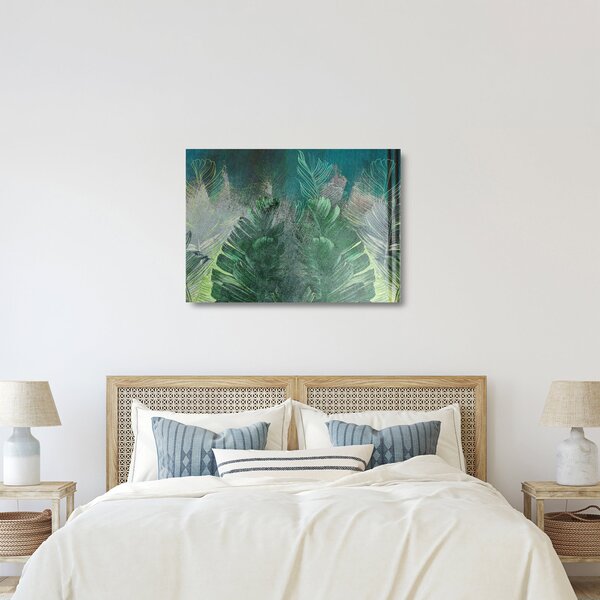 Skleněný obraz - Betonová textura s listy (70x50 cm)