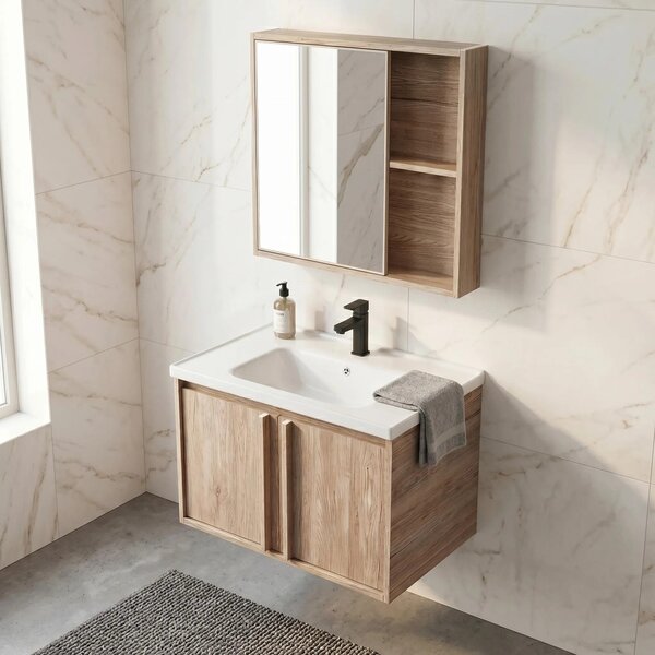 Sada Koupelnového Nábytku S Umyvadlem Rea Gama T25023 Qhm 60Cm Béžová, Hnědá