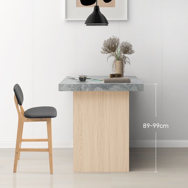 HOMCOM Sada 2 barových židlí, moderní barové křesla, kuchyňské stoličky z umělé kůže s dřevěným opěradlem a nohama, černá | Aosom