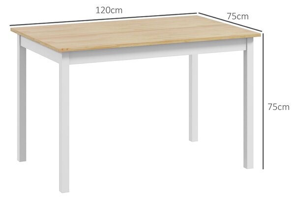 HOMCOM Jídelní Stůl, Kuchyňský Stůl, Konstrukce z Masivního Dřeva, 4 Osoby, Jídelní Stůl, Vintage Design, 120 cm, Přírodní a Bílá | Aosom