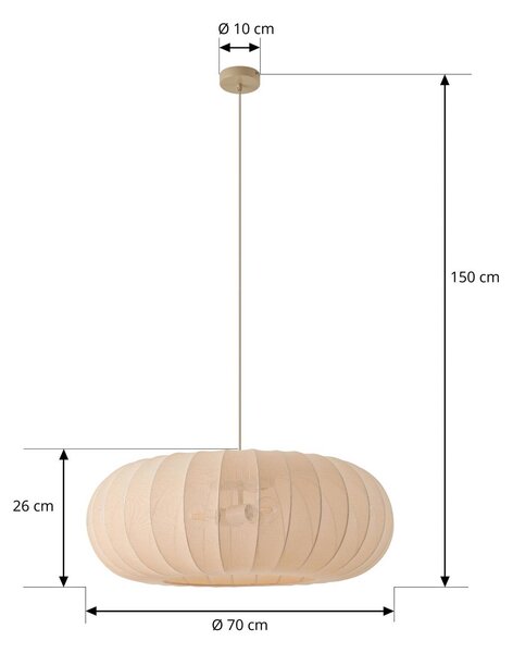 Lindby závěsné světlo Helin, béžové, Ø 70 cm, textil, 3 x E27, stmívatelný, Krémová / jantar, Obývací pokoj / jídelna, Textil / tkanina / hedvábí, Skandinávský