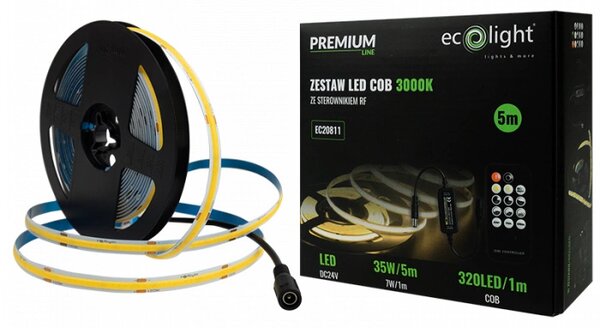 Ecolight LED pásek COB 320/m 24V 3000K 5m IP20 stmívatelný sada