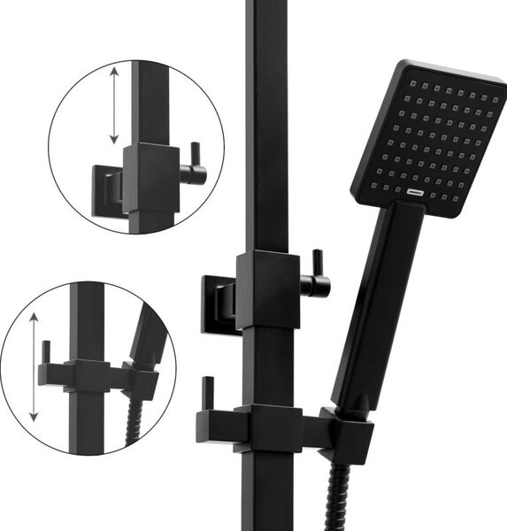 Erga Cube, sprchová souprava s pákovou baterií, vanovou výlevkou a dešťovou hlavicí 30x30cm, černá matná, ERG-YKA-BP.CUBE-30-BLK