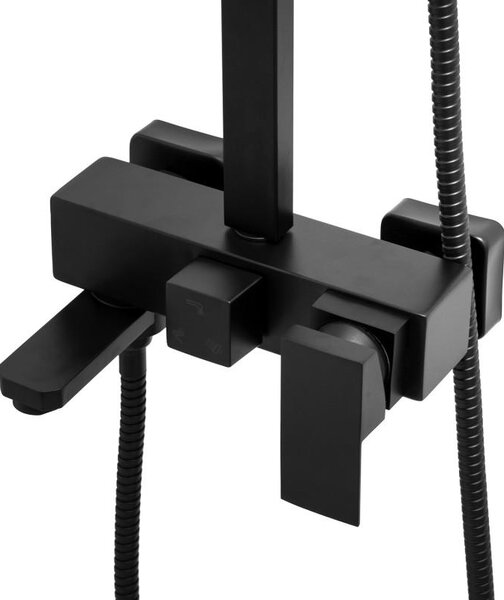 Erga Cube, sprchová souprava s pákovou baterií, vanovou výlevkou a dešťovou hlavicí 30x30cm, černá matná, ERG-YKA-BP.CUBE-30-BLK