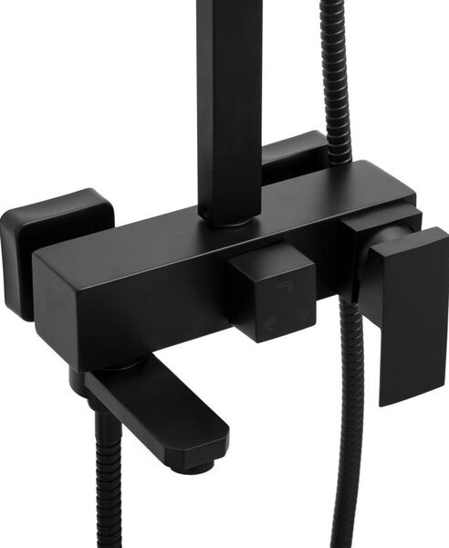 Erga Cube, sprchová souprava s pákovou baterií, vanovou výlevkou a dešťovou hlavicí 30x30cm, černá matná, ERG-YKA-BP.CUBE-30-BLK