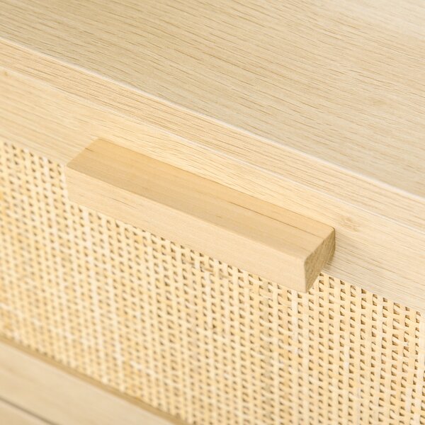 HOMCOM 3-zásuvková komoda s ratanovými dvířky Rozměry 80 Š x 40 H x 80 V cm E1 třída MDF Světle dřevěný vzhled | Aosom
