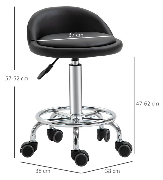 HOMCOM Set 2 otočných stoliček - pracovní stolička 360° - nastavitelná výška sedáku 47-62H cm, ergonomické opěradlo - chromovaná ocel s černým synteti