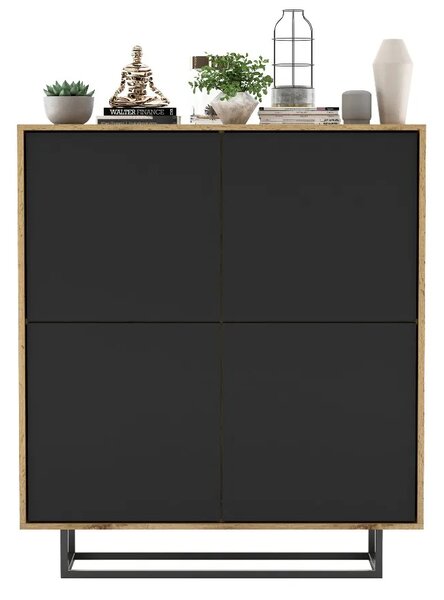 Komoda RTV ve stylu loft Dub Wotan Apollo 4D - Moderní - Nábytek Lindner - 113 cm x 35 cm x 127 cm, Barva: dub Wotan matný - černá matná