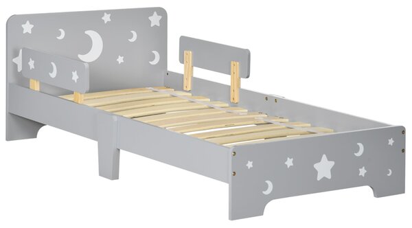 Dětská postel ZONEKIZ, podlahová postel pro děti, 3 až 6 let, 143 x 76 cm, design s hvězdami a měsícem, včetně laťového roštu, do dětského pokoje, šed