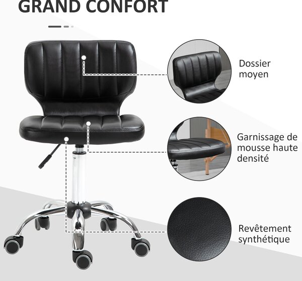 HOMCOM Kolektivní Stolička - 360° otočná pracovní stolička - ergonomická stolička - nastavitelná výška sedáku 47-62 cm - polstrovaný syntetický povrch