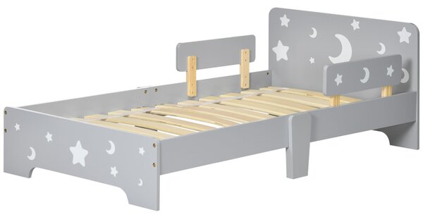 Dětská postel ZONEKIZ, podlahová postel pro děti, 3 až 6 let, 143 x 76 cm, design s hvězdami a měsícem, včetně laťového roštu, do dětského pokoje, šed