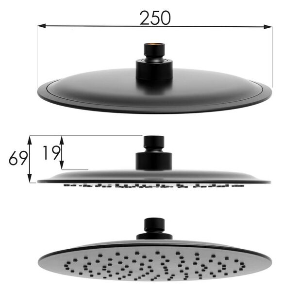Erga Bergen Therm, sprchová souprava s termostatickou baterií a dešťovou hlavicí 25cm, černá matná, ERG-YKA-BP.BERGEN-THERM-25-BLK