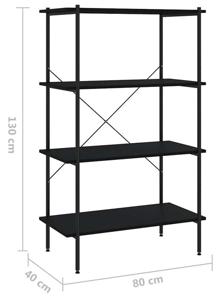 Policový regál se 4 policemi černý 80 x 40 x 130 cm 336343