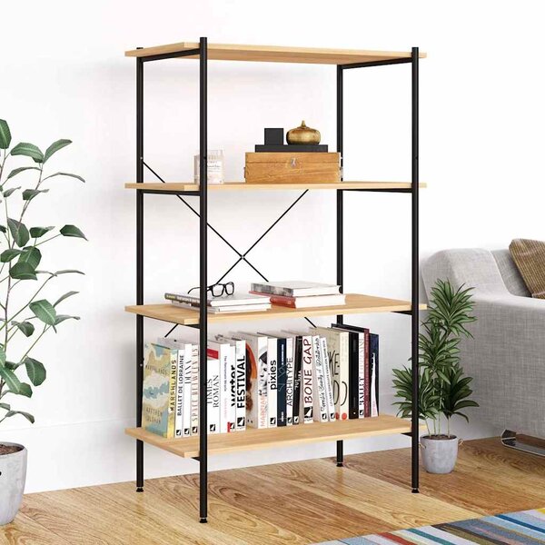 Policový regál se 4 policemi černý a dub 80 x 40 x 130 cm 336344