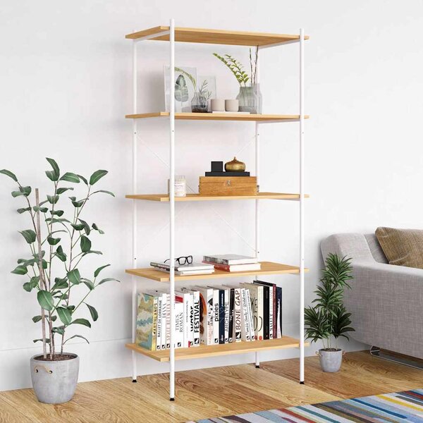 Policový regál s 5 policemi bílý a dub 80 x 40 x 163 cm 336350