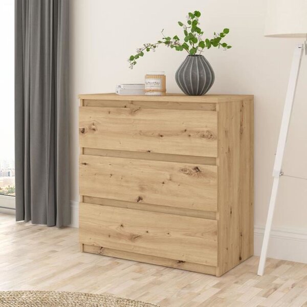 Komoda CHELSEA 3 zásuvky - 77,2 x 42 x 79,9 cm - dub artisan