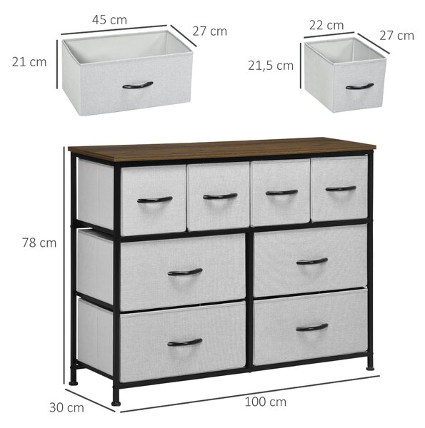 HOMCOM Komoda se 8 zásuvkami, skládací úložná jednotka na tkaniny - černý ocelový rám - 100 x 30 x 78 cm | Aosom