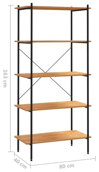Policový regál s 5 policemi černý a dub 80 x 40 x 163 cm 336348