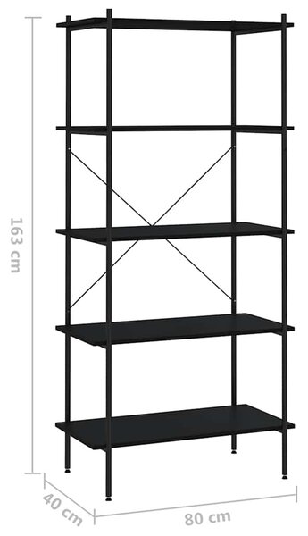 Policový regál s 5 policemi černý 80 x 40 x 163 cm 336347