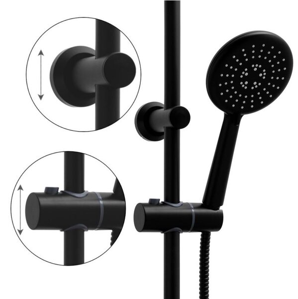 Erga Enza, sprchová souprava s termostatickou baterií a dešťovou hlavicí 20cm, černá matná, ERG-YKA-BP.ENZA20-BLK