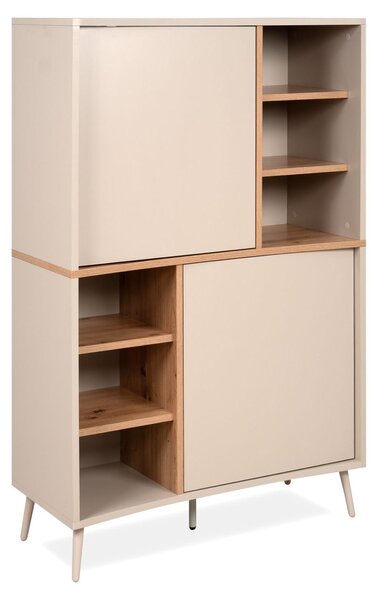 Vysoká příborník MYR se 2 dveřmi v pískově-dubové povrchové úpravě, výška 140 cm