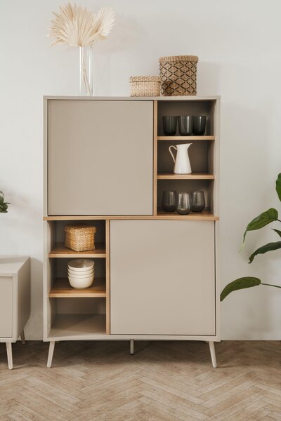Vysoká příborník MYR se 2 dveřmi v pískově-dubové povrchové úpravě, výška 140 cm